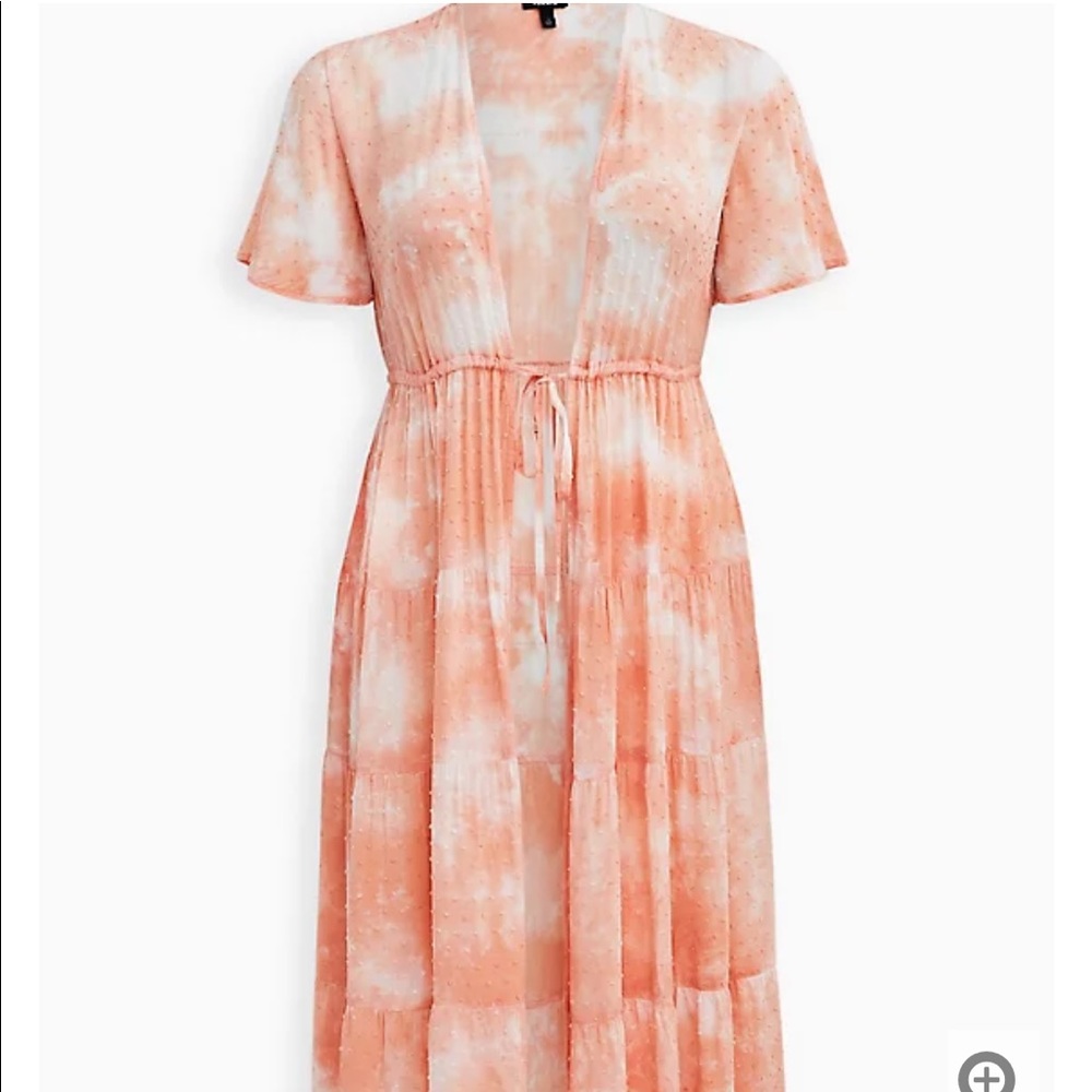 NWT Torrid peach tie-dye clip-dot tie waist kimono